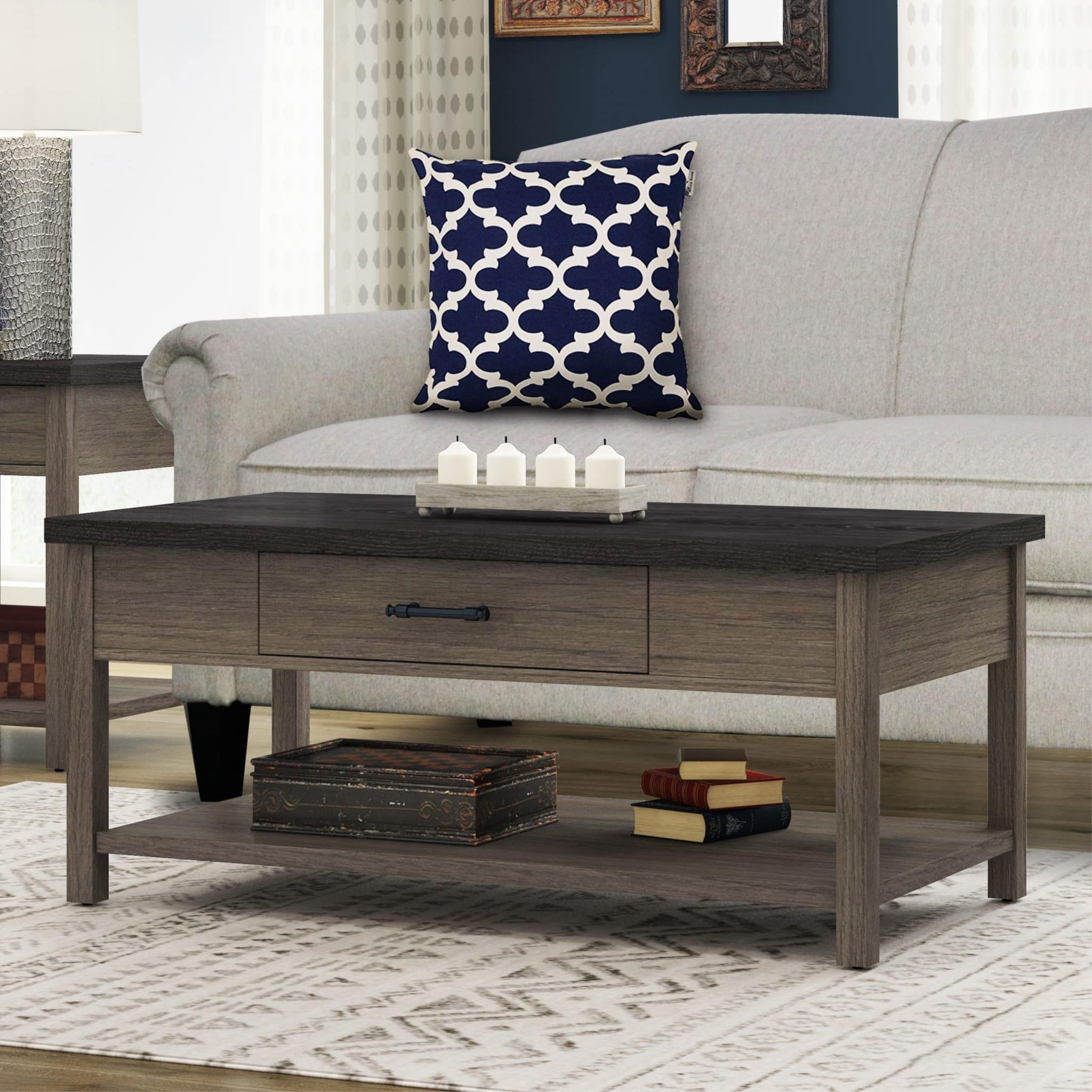 Two Tone Espresso And Medium Brown Coffee Table – Whalen Furniture With Regard To Medium Coffee Tables (View 14 of 20)