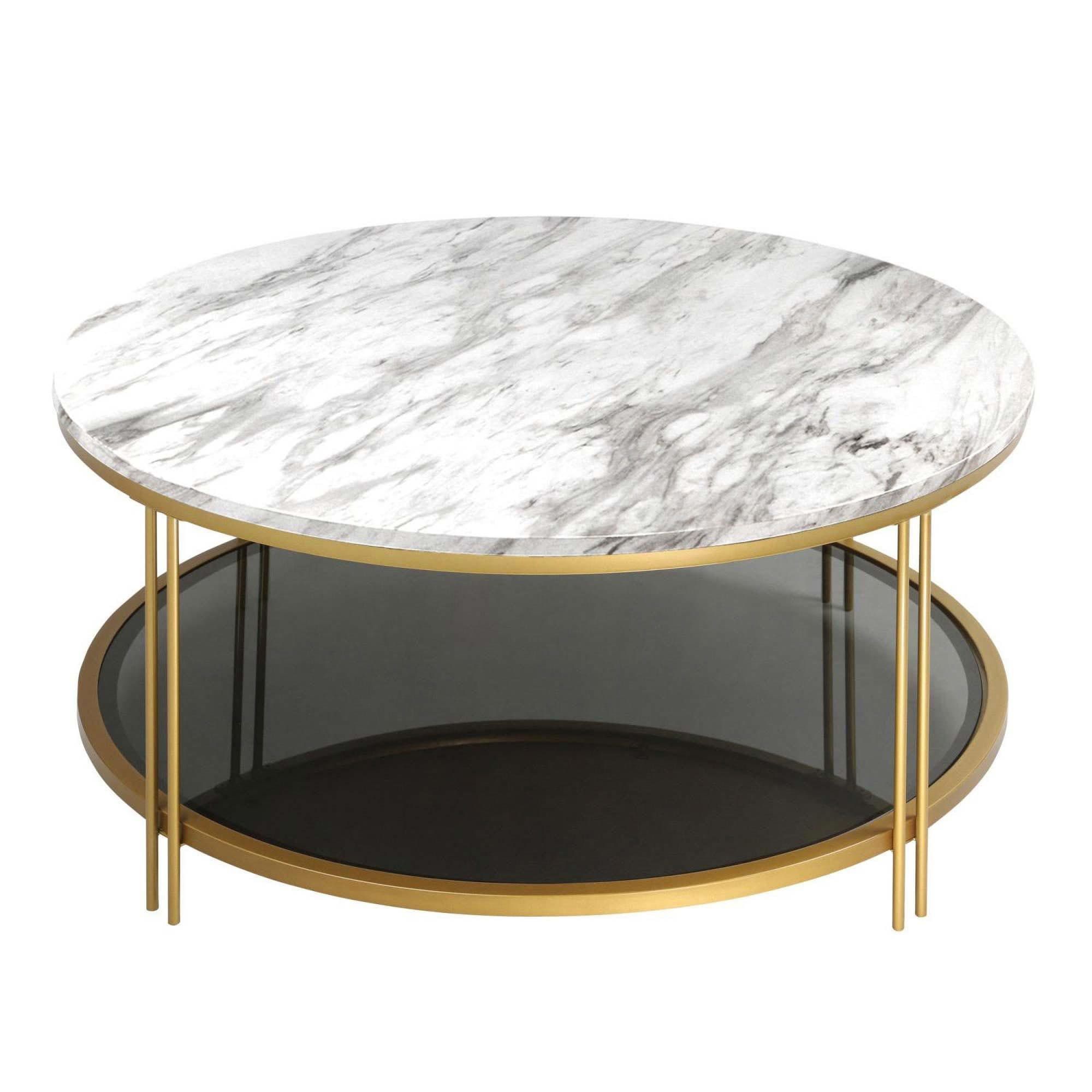 Uolfin Hera Marble Paper Top With Pu Finish Faux Marble Modern Coffee Table  With Storage In The Coffee Tables Department At Lowes With Faux Marble Top Coffee Tables (View 4 of 20)