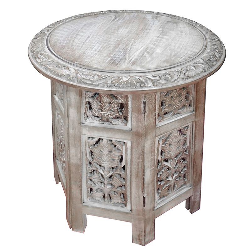 Urban Port Wood Hand Carved Folding Accent Coffee Table In White And  Espresso | Cymax Business Pertaining To Folding Accent Coffee Tables (View 3 of 20)