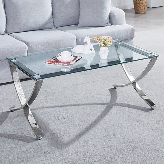Vienna Clear Glass Coffee Table With Angular Chrome Legs | Furniture In  Fashion For Chrome Coffee Tables (View 5 of 20)