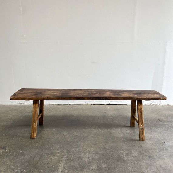 Vintage Elm Wood Coffee Table Or Wide Seat Bench – Etsy Intended For Old Elm Coffee Tables (View 16 of 20)