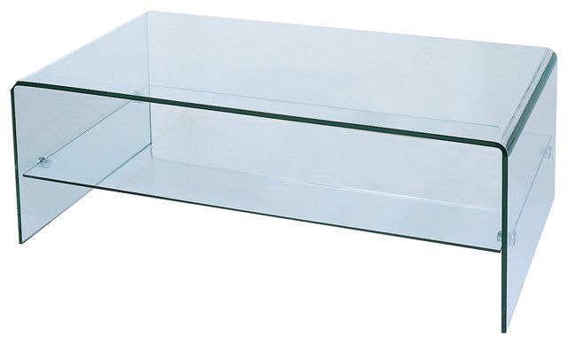Waterfall Bent Glass Coffee Table With Storage Shelf – Contemporary – Coffee  Tables  Bh Design | Houzz For Glass Coffee Tables With Storage Shelf (View 4 of 20)