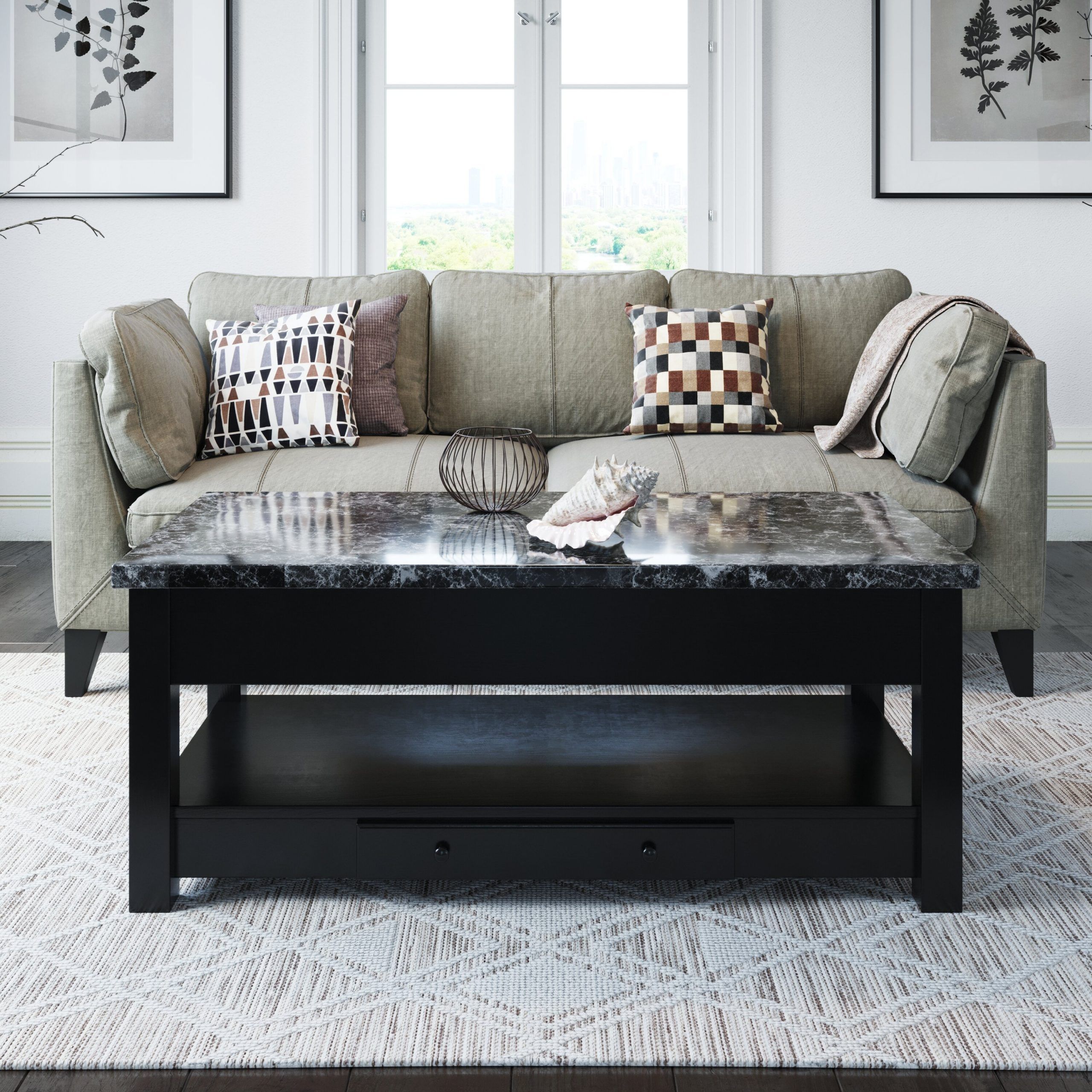 Winston Porter Alexo Lift Top 4 Legs Coffee Table With Storage & Reviews |  Wayfair Pertaining To Faux Marble Top Coffee Tables (Gallery 20 of 20)