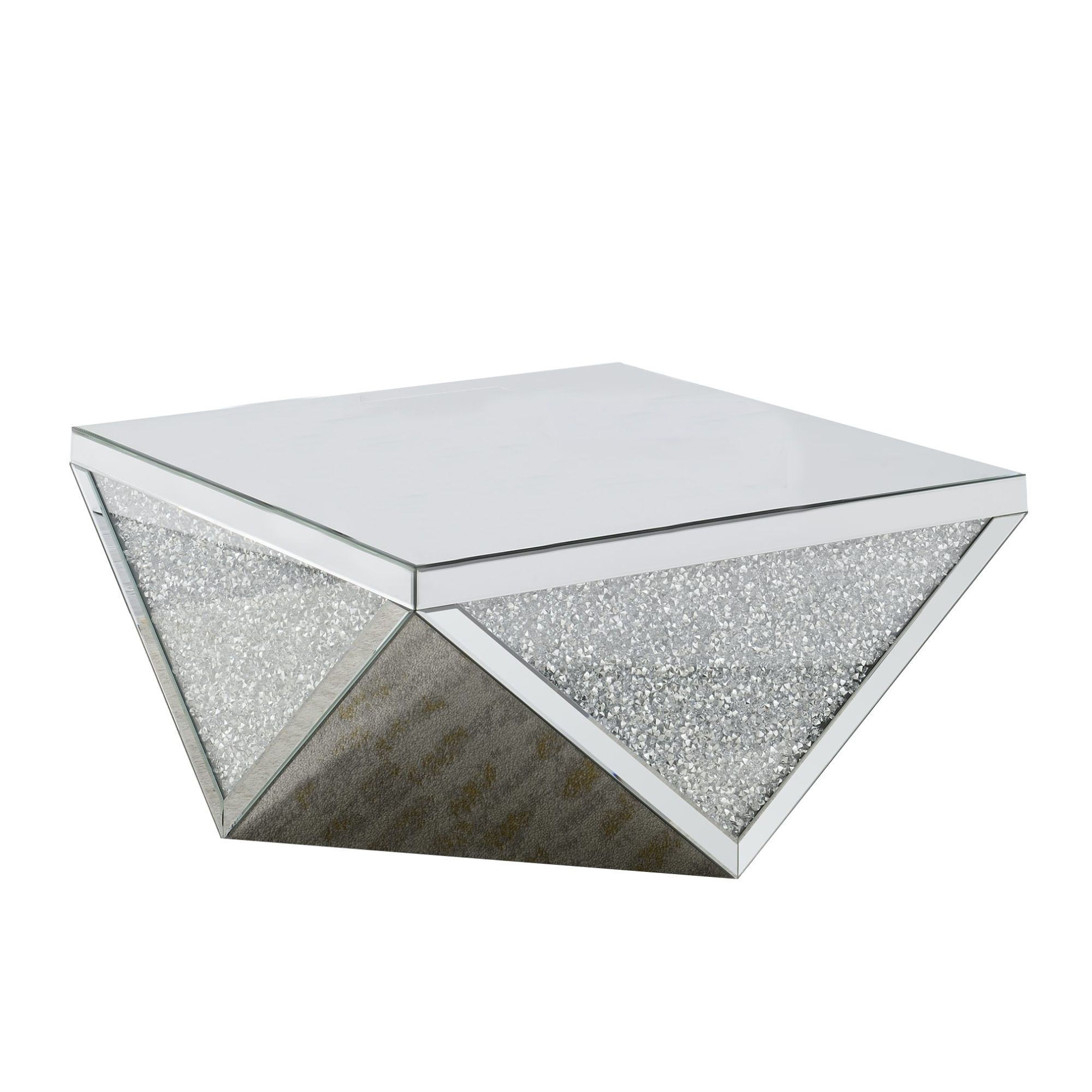 Wood And Mirror Coffee Table In Diamond Shape With Crystal Inserts, Silver  – Walmart For Diamond Shape Coffee Tables (View 8 of 20)
