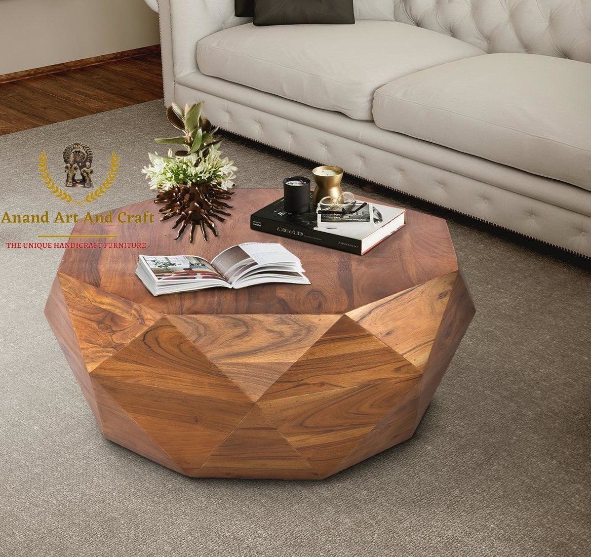 Wooden Coffee Table Diamond Shape Wooden Cocktail Table Unique – Etsy Inside Diamond Shape Coffee Tables (View 13 of 20)