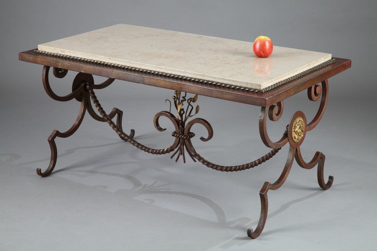 Wrought Iron And Marble Coffee Table In The Style Of Gilbert Poillerat –  Low Table Regarding Marble Coffee Tables (View 15 of 20)