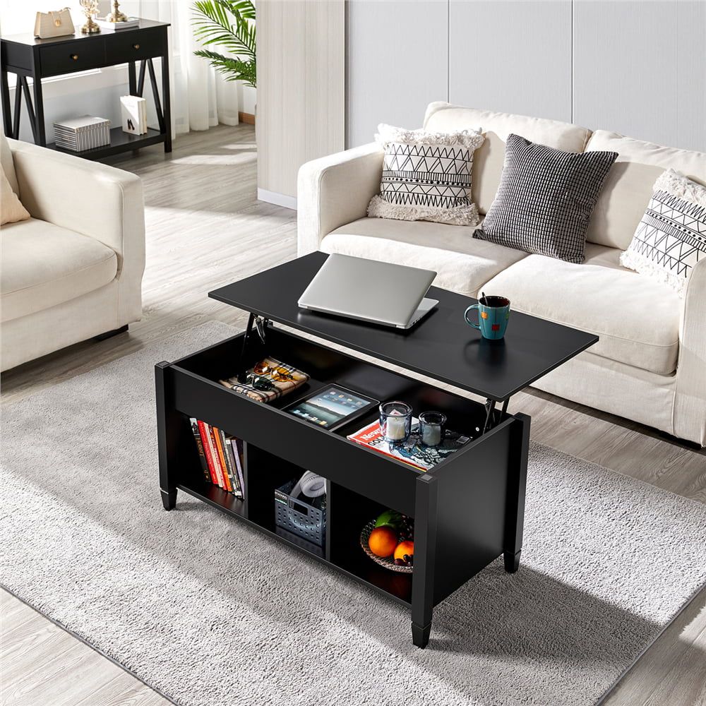 Yaheetech Minimalist Lift Top Coffee Table W/hidden Compartment & 3 Cube  Open Shelves For Living Room Office Black – Walmart Pertaining To Coffee Tables With Compartment (View 15 of 20)