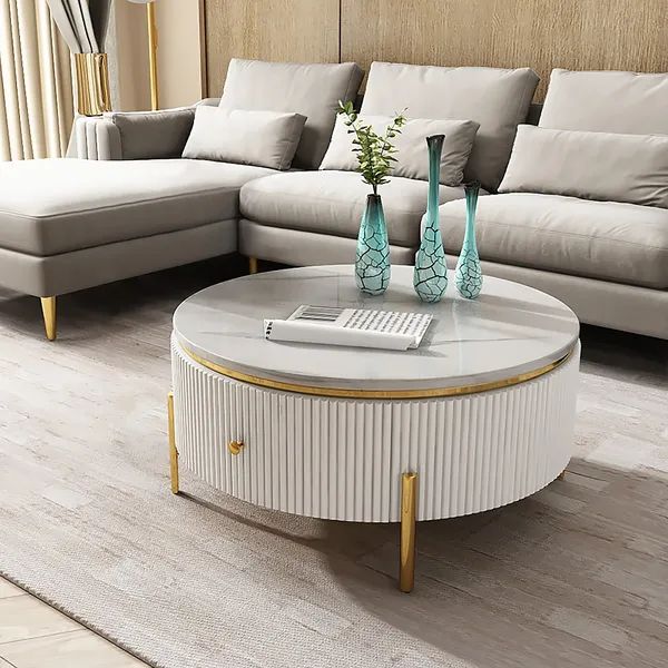 Yelly Modern Round Coffee Table With Storage Marble Accent Table Stainless  Steel Gold Homary Inside Circular Coffee Tables (View 17 of 20)