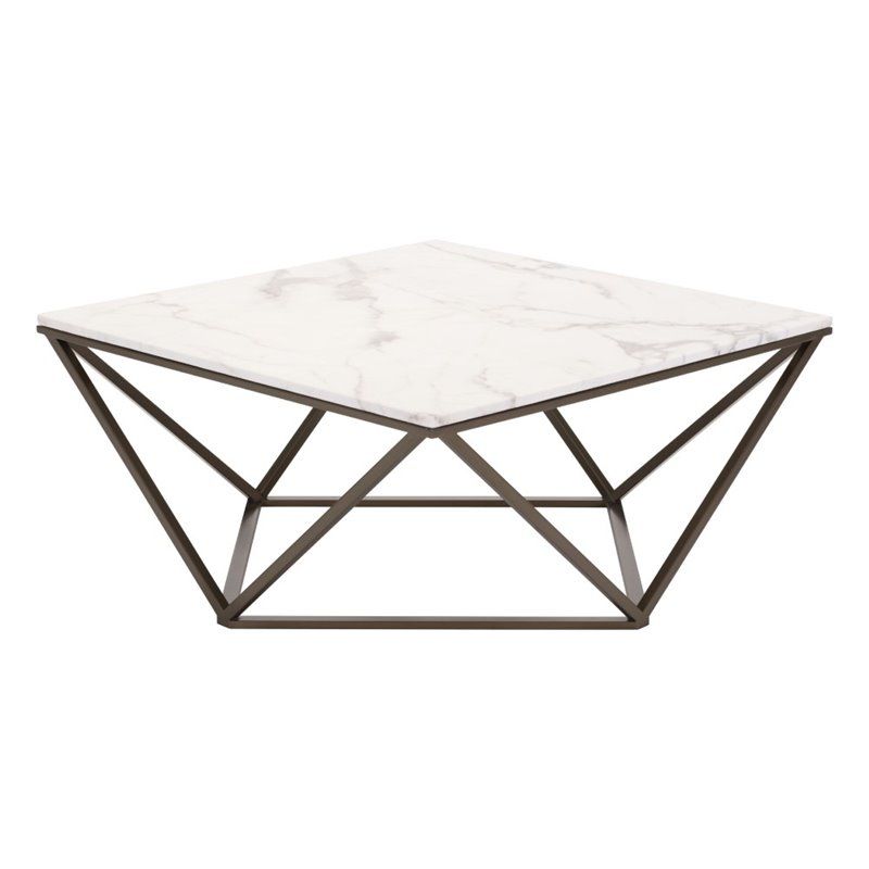 Zuo Tintern Faux Marble Top Coffee Table In Stone And Antique Brass | Cymax  Business With Regard To Faux Marble Top Coffee Tables (View 15 of 20)