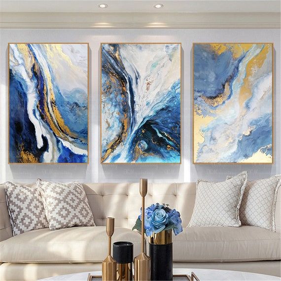 3 Panels Gold Art Abstract Painting On Canvas Wall Art Framed – Etsy Israel Within 2018 Abstract Flow Wall Art (View 11 of 20)