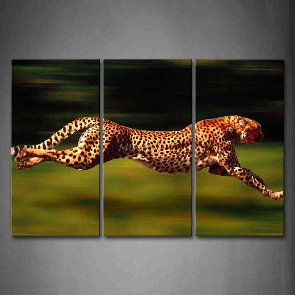 3 Peça Wall Art Peinture Cheetah Course Sur Prairies Vitesse Impression Sur  Toile The Picture Animaux 4 Photos | Aliexpress For Most Recently Released Cheetah Wall Art (View 6 of 20)