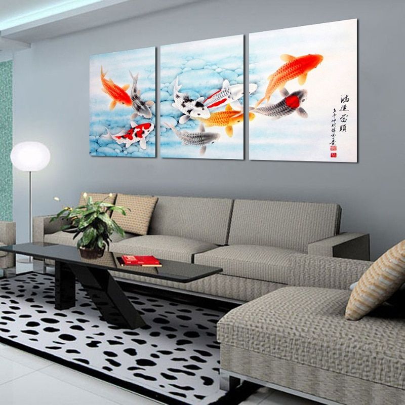 3 Piece Koi Fish Wall Art Chinese Painting Wall Art On Canvas Home Decor  Modern Wall Picture For Living Room – Painting & Calligraphy – Aliexpress With Regard To Most Recent Koi Wall Art (View 2 of 20)