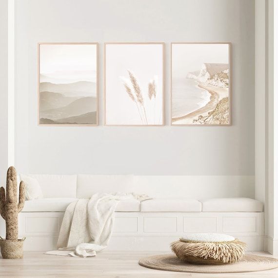 3 Pièces Wall Art Beige Neutral Color Print Coastal Wall Art – Etsy France Within Latest Beige Wall Art (View 5 of 20)