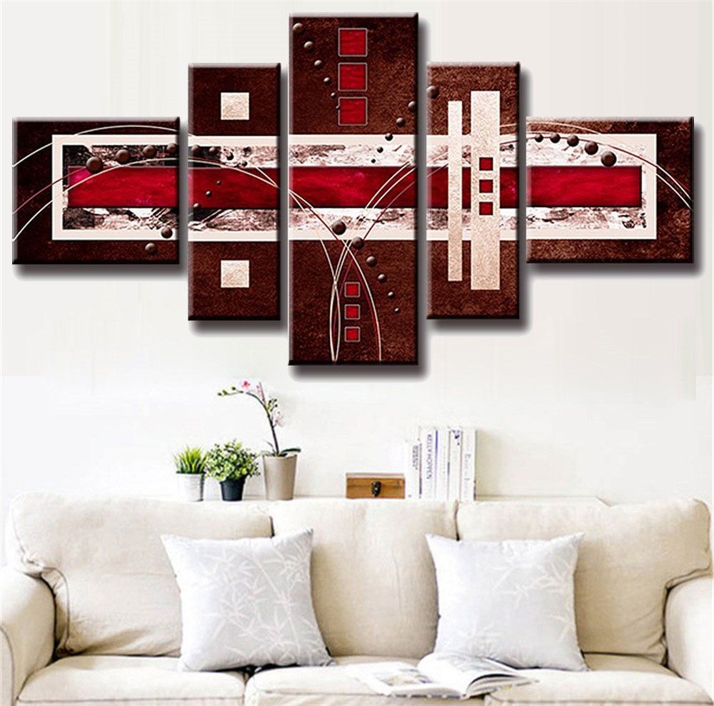5 Pcs/set Combined Modern Abstract Oil Painting Brown Red Cream Canvas Wall  Art Picture Unframed Canvas Painting For Living Room – Painting &  Calligraphy – Aliexpress With Newest Cream Wall Art (View 16 of 20)