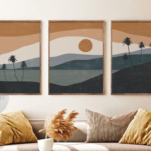 Abstract Beach Print Set Of 3 Prints Mid Century Modern – Etsy For 2018 Abstract Terracotta Landscape Wall Art (View 13 of 20)
