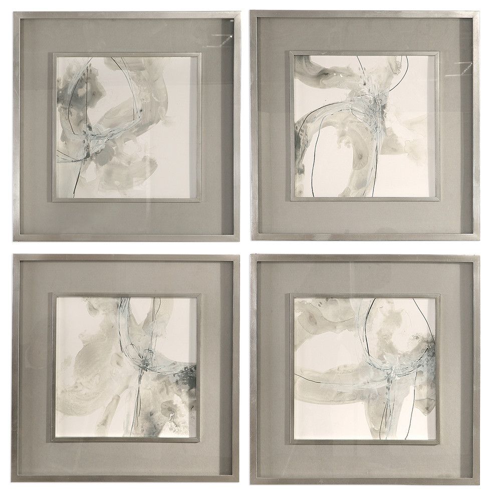 Abstract Beige Gray Swirl Wall Art Print, Set Of 4, Neutral Cream White  Square – Contemporary – Prints And Posters  My Swanky Home | Houzz Inside Most Recently Released Cream Wall Art (Gallery 19 of 20)