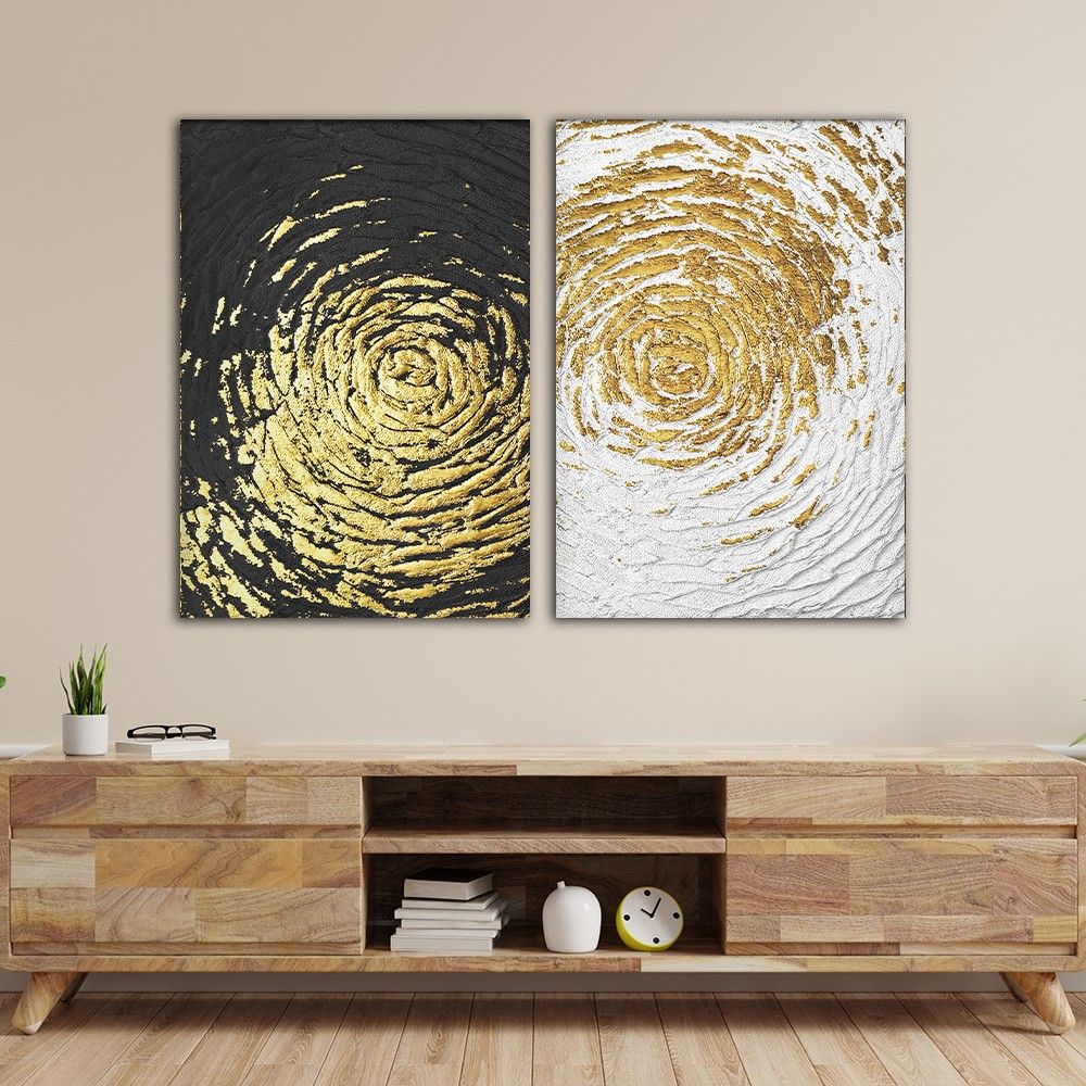 Abstract Canvas Print, Gold And Black, Modern Wall Decor, Tree Pattern  Painting, Abstract Wall Decor, Home Wall Decoration, 2 Piece Set In Best And Newest Modern Pattern Wall Art (View 6 of 20)