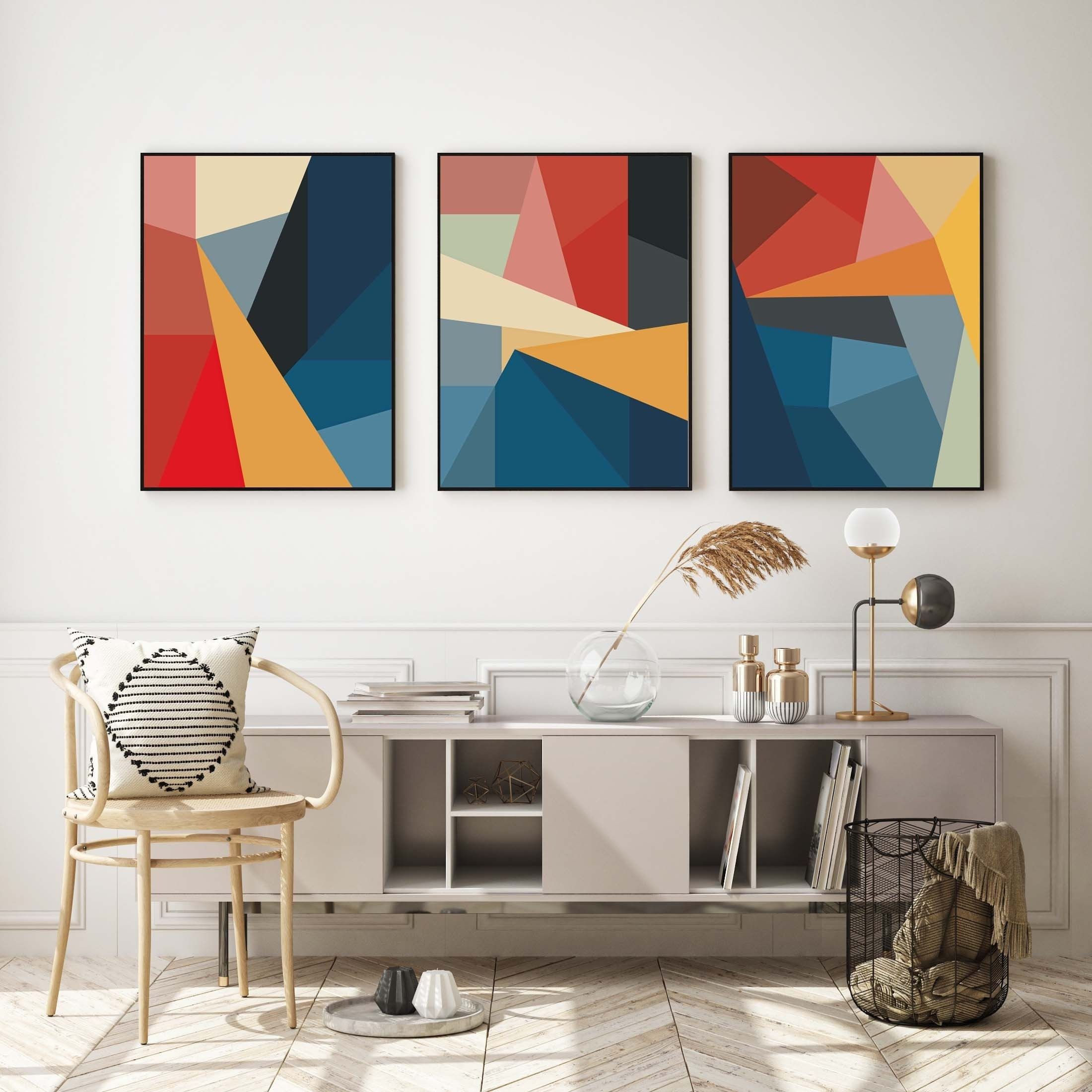 Abstract Color Block Wall Art Set Of 3 Home Decor Set Of Wall – Etsy  Australia With Regard To 2017 Color Block Wall Art (View 15 of 20)
