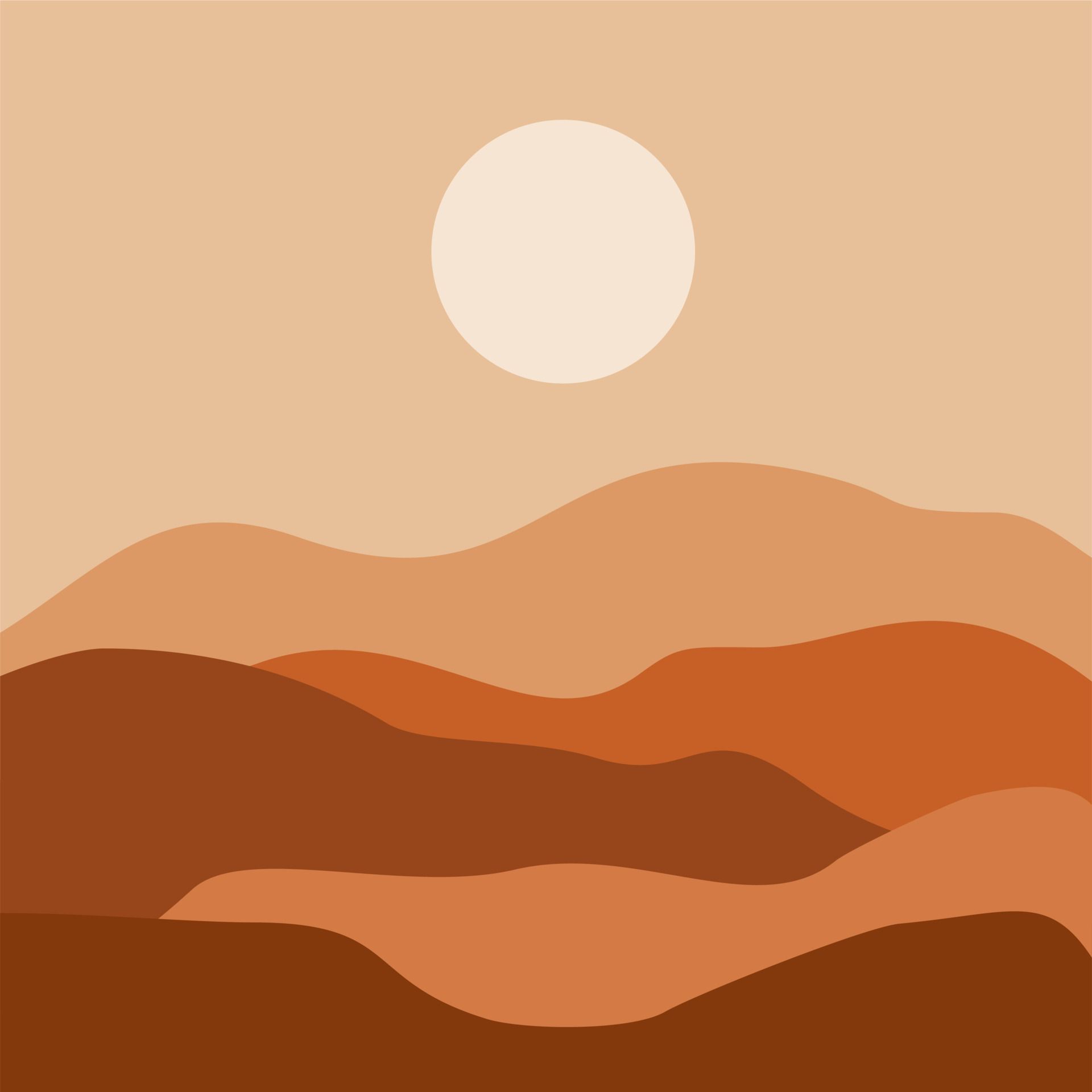 Abstract Contemporary Aesthetic Background With Desert, Mountains, Sun.  Earth Tones, Burnt Orange, Terracotta Colors. Boho Wall Decor. Landscapes  Set With Sunrise, Sunset. Earth Tones, Pastel Colors (View 18 of 20)