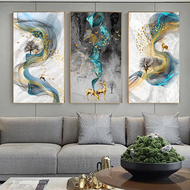 Abstract Golden Deer Posters And Prints Blue Fabric Wall Art Canvas  Painting Big Size Picture For Living Room Nordic Home Decor – Buy Canvas  Painting,art Print,decor Painting Product On Alibaba Throughout Most Popular Abstract Flow Wall Art (View 17 of 20)