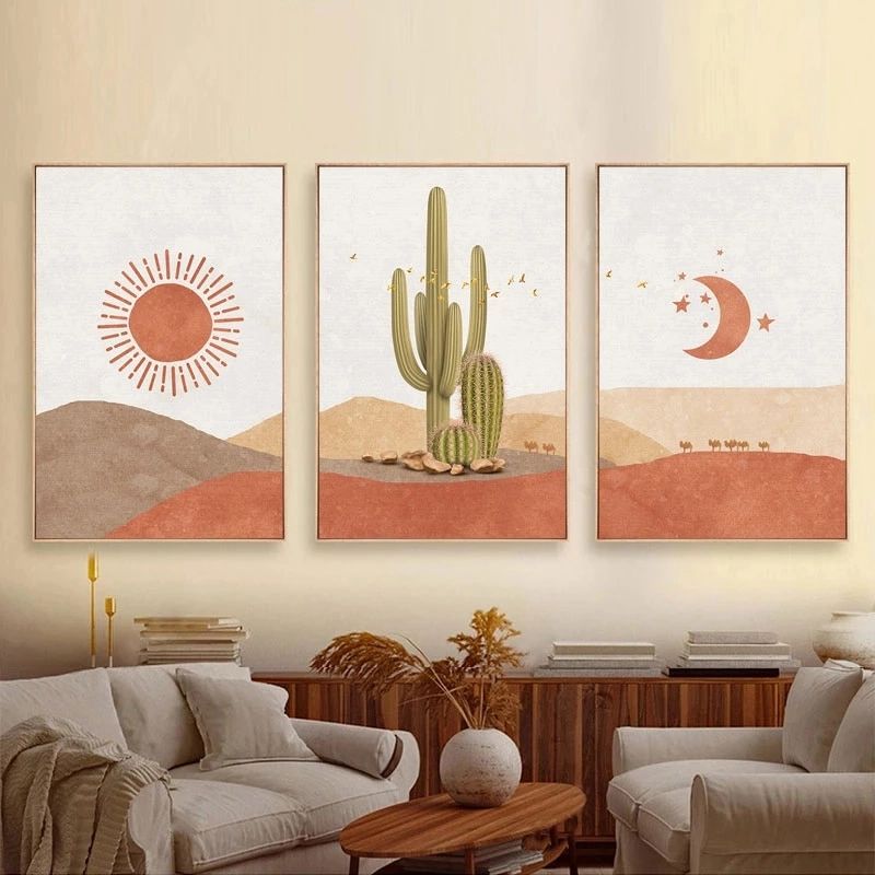 Abstract Landscape Sun And Moon Scene Boho Canvas Prints Cactus Wall Art  Nordic Desert Wall Picture For Living Room Home Decor – Painting &  Calligraphy – Aliexpress Inside Best And Newest Sun Desert Wall Art (View 2 of 20)
