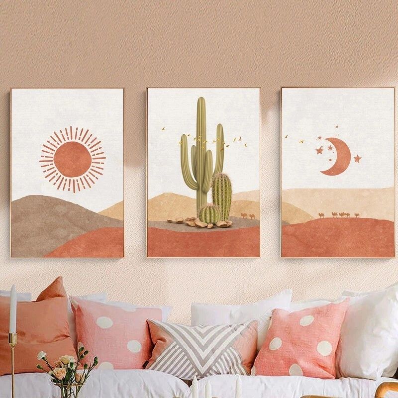 Abstract Landscape Sun And Moon Scene Canvas Posters And Prints Cactus  Nordic Desert Painting Wall Art Picture Living Room Decor|painting &  Calligraphy| – Aliexpress Throughout Most Recent Sun Desert Wall Art (View 6 of 20)