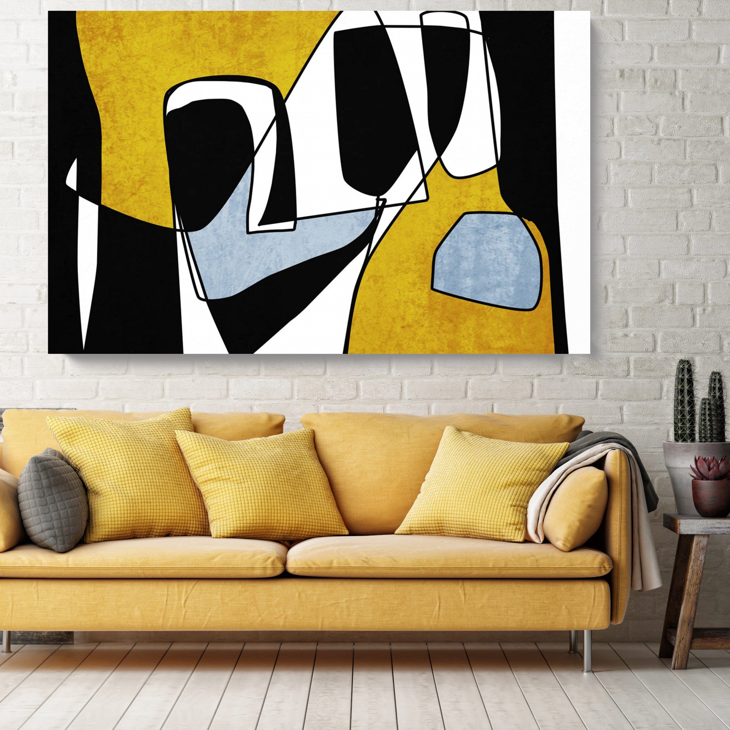 Abstract Line Art 24. Line Art Modern Yellow Canvas Art Print – Etsy Inside 2017 Line Abstract Wall Art (Gallery 20 of 20)
