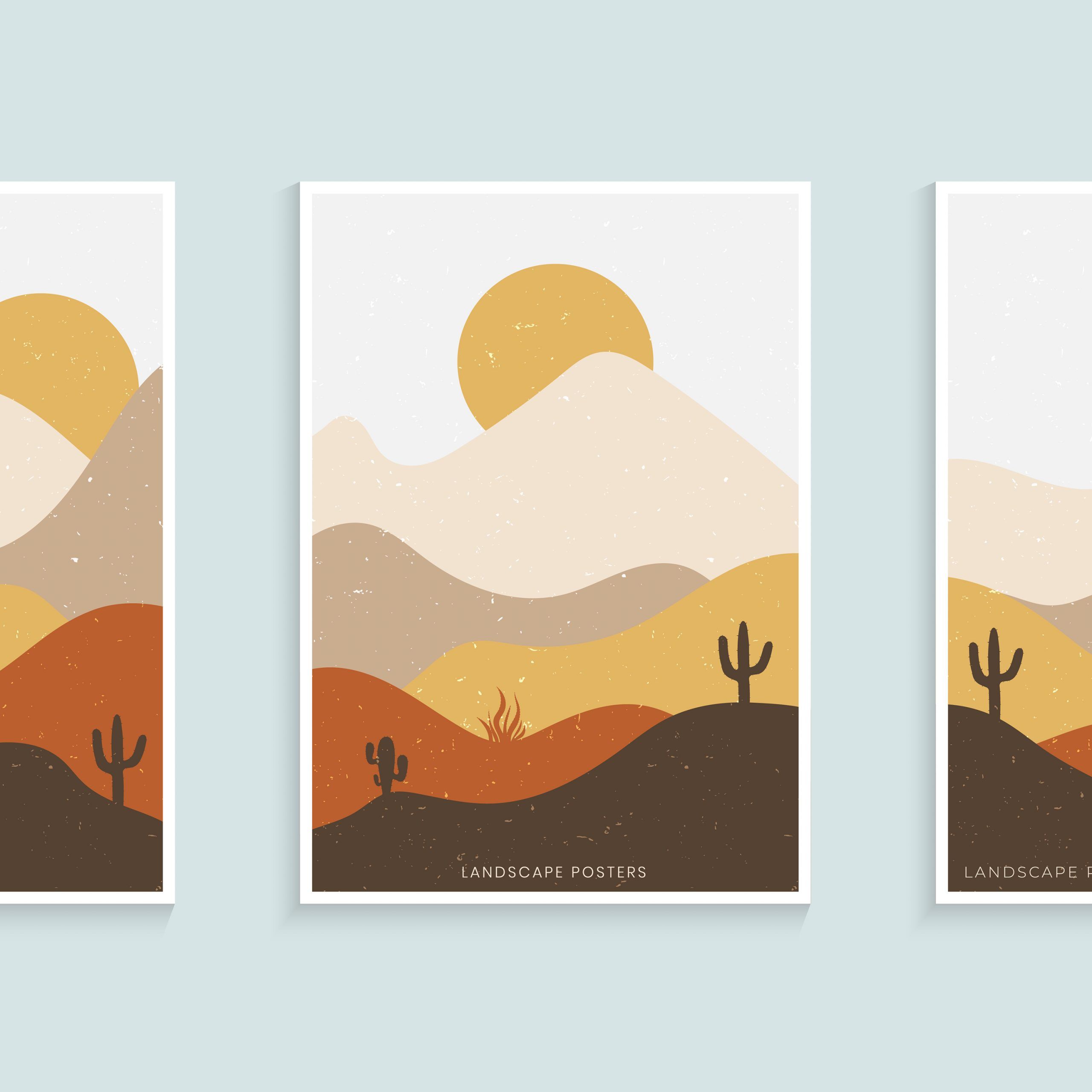 Abstract Minimalist Landscape Poster, Mountains And Cactus Minimalist Wall  Decor 2127455 Vector Art At Vecteezy Within Latest Minimalist Landscape Wall Art (View 10 of 20)