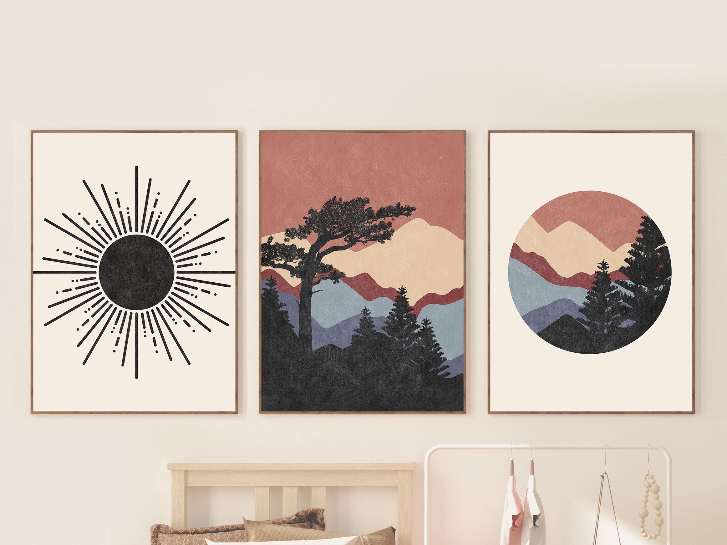 Abstract Mountain Print Set Of 3 Prints, Mid Century Modern Terracotta Blue  Mountain Print, Sun A | Geometric Wall Art, Landscape Paintings Acrylic,  Abstract For Most Recently Released Abstract Terracotta Landscape Wall Art (View 9 of 20)