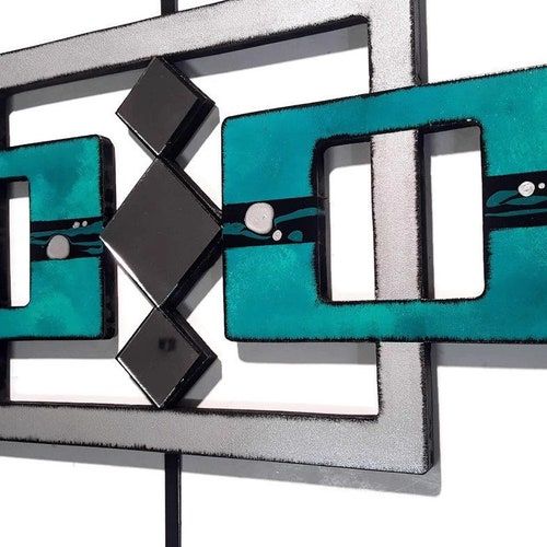 Abstract Teal Silver And Black Wood Wall Art Mirror And – Etsy Pertaining To Most Up To Date Dark Teal Wood Wall Art (View 3 of 20)