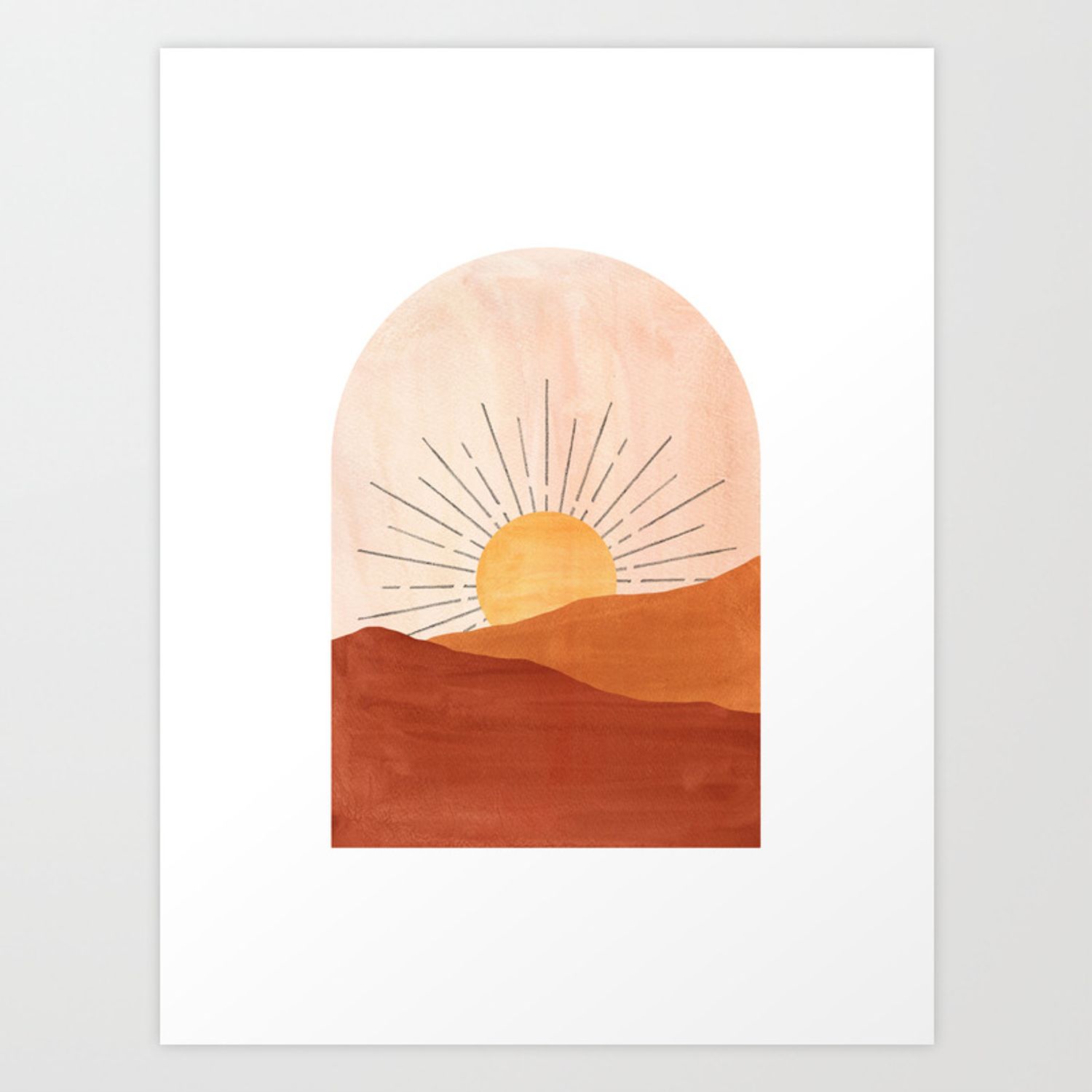 Abstract Terracotta Landscape, Sun And Desert, Sunrise #1 Art Print Whales Way | Society6 Inside Most Recent Abstract Terracotta Landscape Wall Art (View 4 of 20)