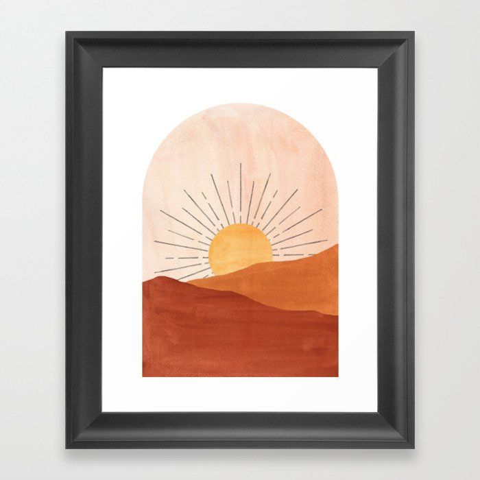 Abstract Terracotta Landscape, Sun And Desert, Sunrise #1 Framed Art Print Whales Way | Society6 Within Best And Newest Sun Desert Wall Art (View 12 of 20)