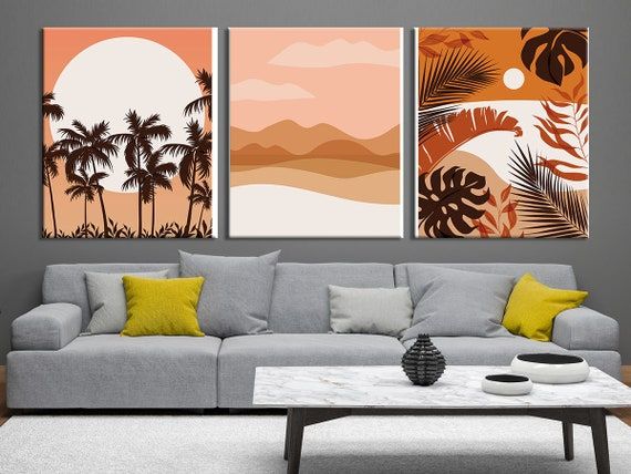 Abstract Tropical Landscape Wall Decor Abstract Set Of Three – Etsy Throughout Most Popular Tropical Landscape Wall Art (View 16 of 20)