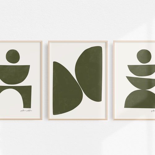 Abstract Wall Art Set Of 3 Olive Green Abstract Print Mid – Etsy Intended For Newest Olive Green Wall Art (View 7 of 20)