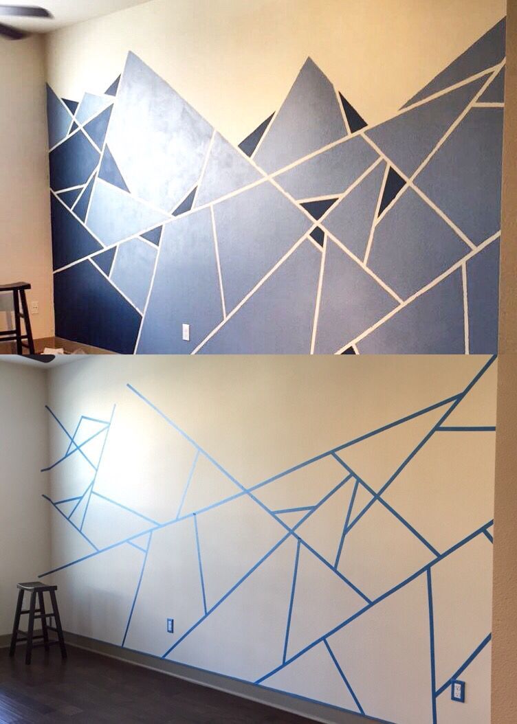 Abstract Wall Design. I Used One Roll Of Painter's Tape And Two Shades Of  Blue (View 3 of 20)