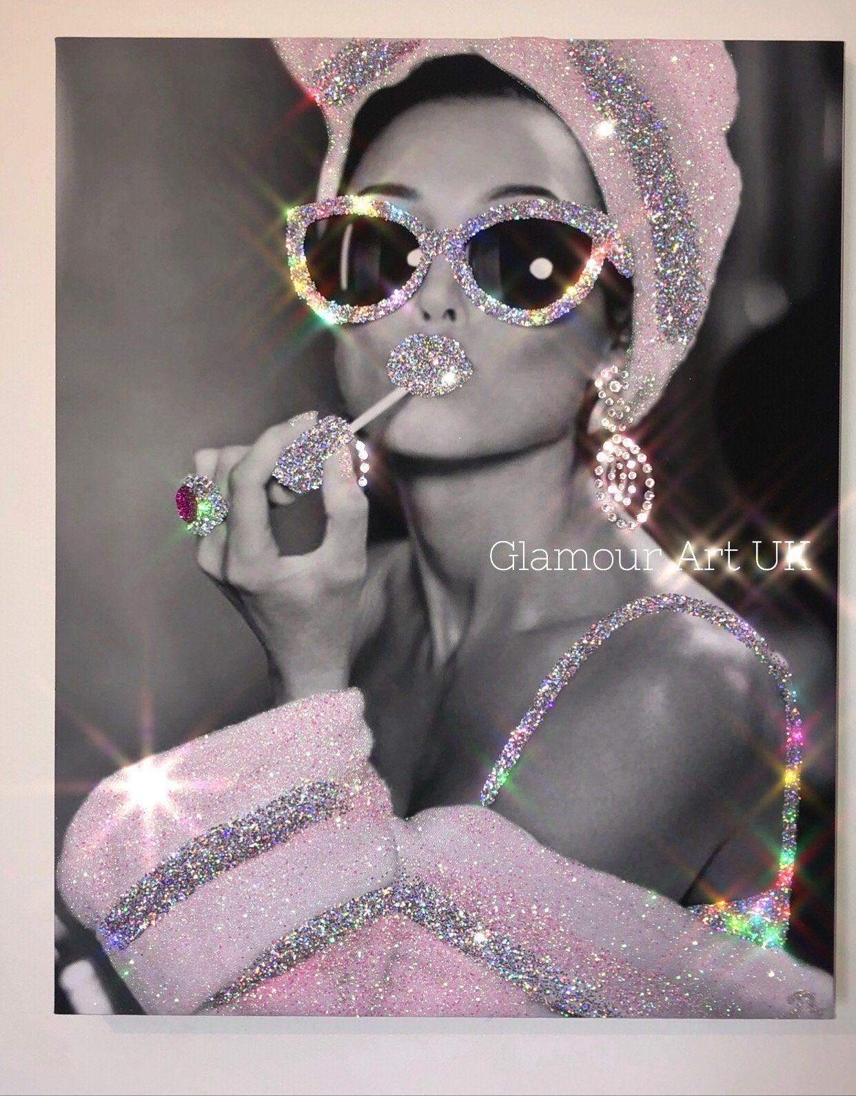 Audrey Hepburn Style Glitter Wall Canvas Ombre Silver And – Etsy Regarding Current Glitter Pink Wall Art (View 15 of 20)