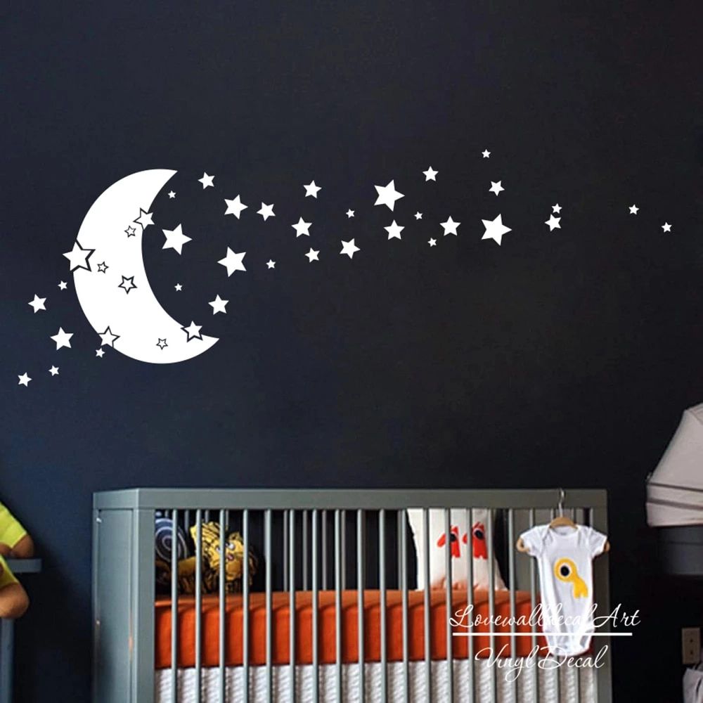 Baby Nursery Moon Stars Wall Decal Kids Room Carton Moon Stars Wall  Stickers Children Room Carton Decor Wall Art Cut Vinyl – Wall Stickers –  Aliexpress Within Most Recently Released Stars Wall Art (View 13 of 20)