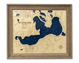 Big Star Lake Custom Wood Map Lake Sign 3d Wall Art – Etsy Intended For 2017 Star Lake Wall Art (View 16 of 20)