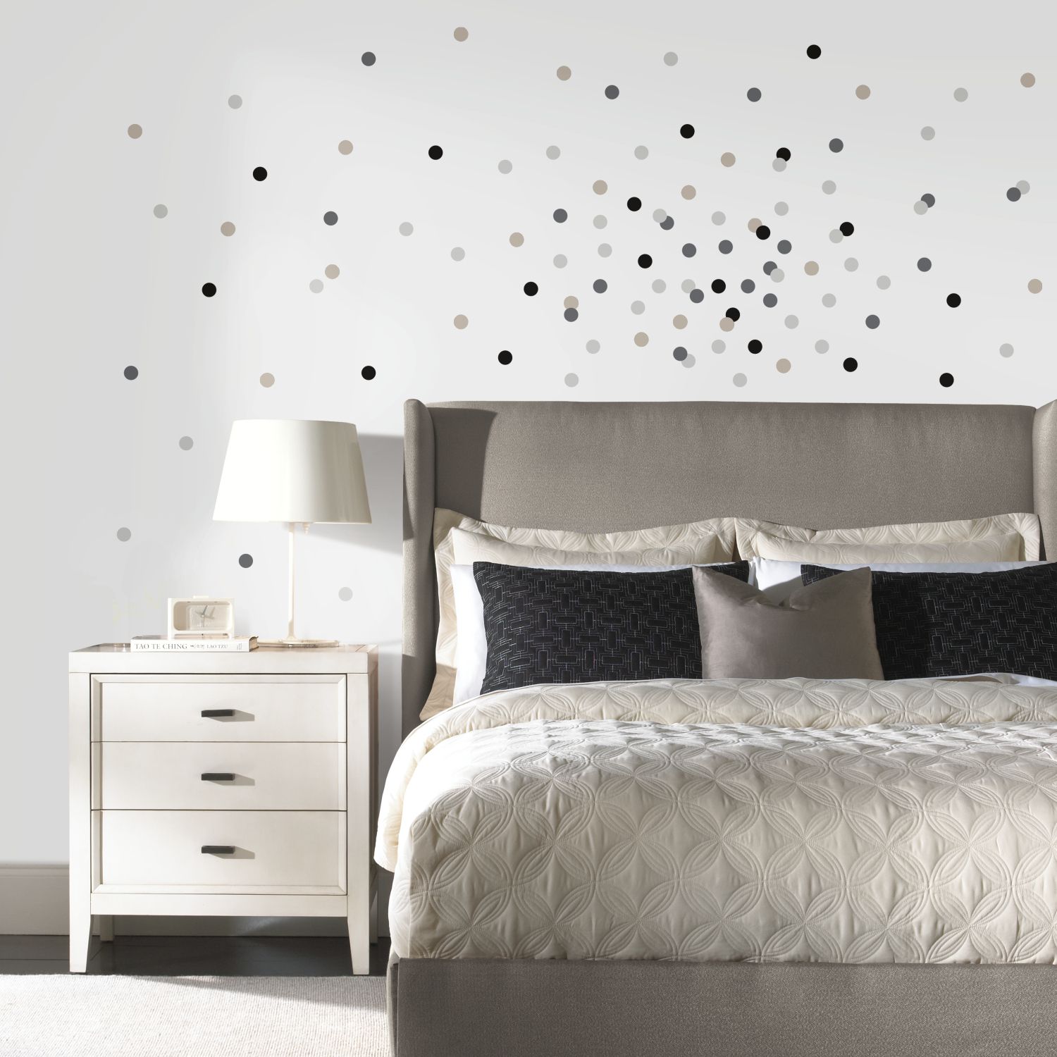 Black And Grey Confetti Dots Wall Art – Neutral Confetti Dots Wall Stickers Intended For Latest Dots Wall Art (View 15 of 20)