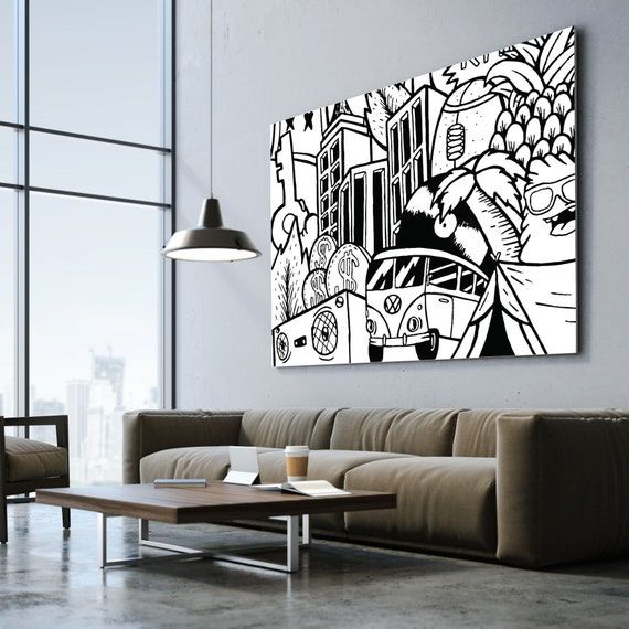 Black And White Graffiti Style Wall Art Canvas Print Extra – Etsy Uk With Regard To Best And Newest Graffiti Style Wall Art (View 6 of 20)