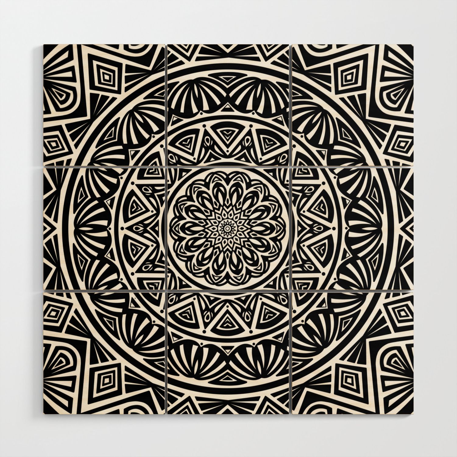 Black And White Simple Simplistic Mandala Design Ethnic Tribal Pattern Wood Wall  Artaej Design | Society6 In Newest Tribal Pattern Wall Art (View 5 of 20)