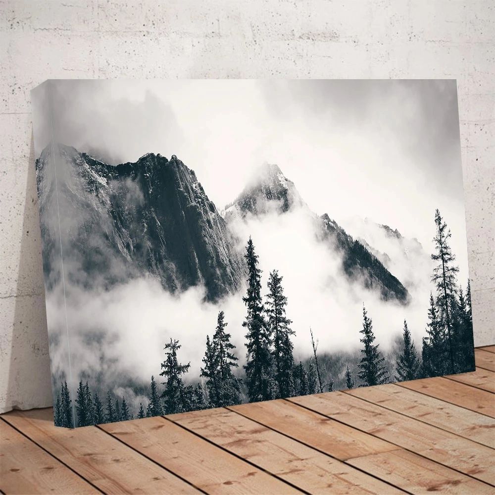 Black And White Tree Fog Mountain Natural Scenery Hd Picture Printing Large  Posters For Home Decor Living Room Office Wall Art – Painting & Calligraphy  – Aliexpress Regarding Most Recently Released Mountains In The Fog Wall Art (View 6 of 20)