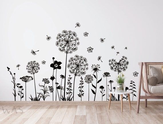 Black Dandelion Wall Stickers Flower Wall Decals Removable – Etsy In 2017 Flying Dandelion Wall Art (View 12 of 20)
