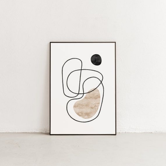 Black Line Drawing Abstract Wall Art Beige Print Cream Color – Etsy France In Most Current Line Abstract Wall Art (View 7 of 20)