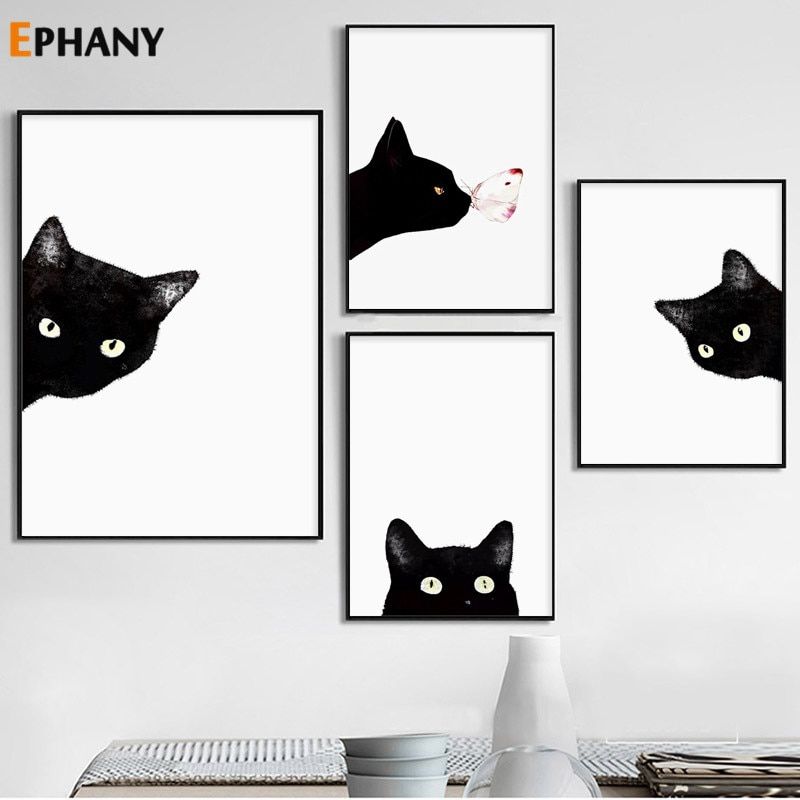 Black White Peekaboo Cat Wall Art Canvas Posters And Prints Minimalist  Animal Painting Picture For Living Room Modern Home Decor – Painting &  Calligraphy – Aliexpress Inside 2017 Cats Wall Art (View 7 of 20)
