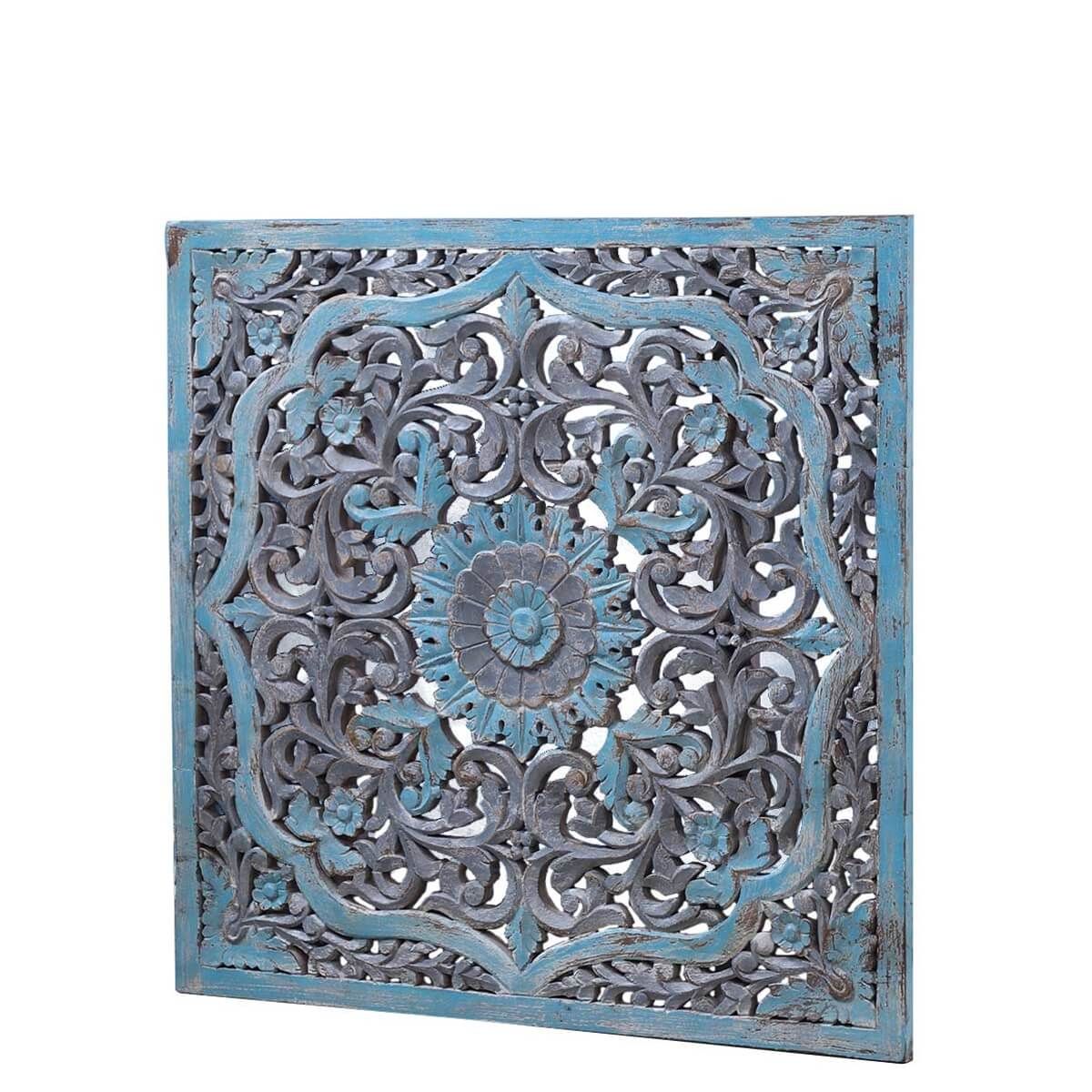 Blue Distress Solid Wood Carved Wall Decoration Panel In Newest Blue Wood Wall Art (View 10 of 20)