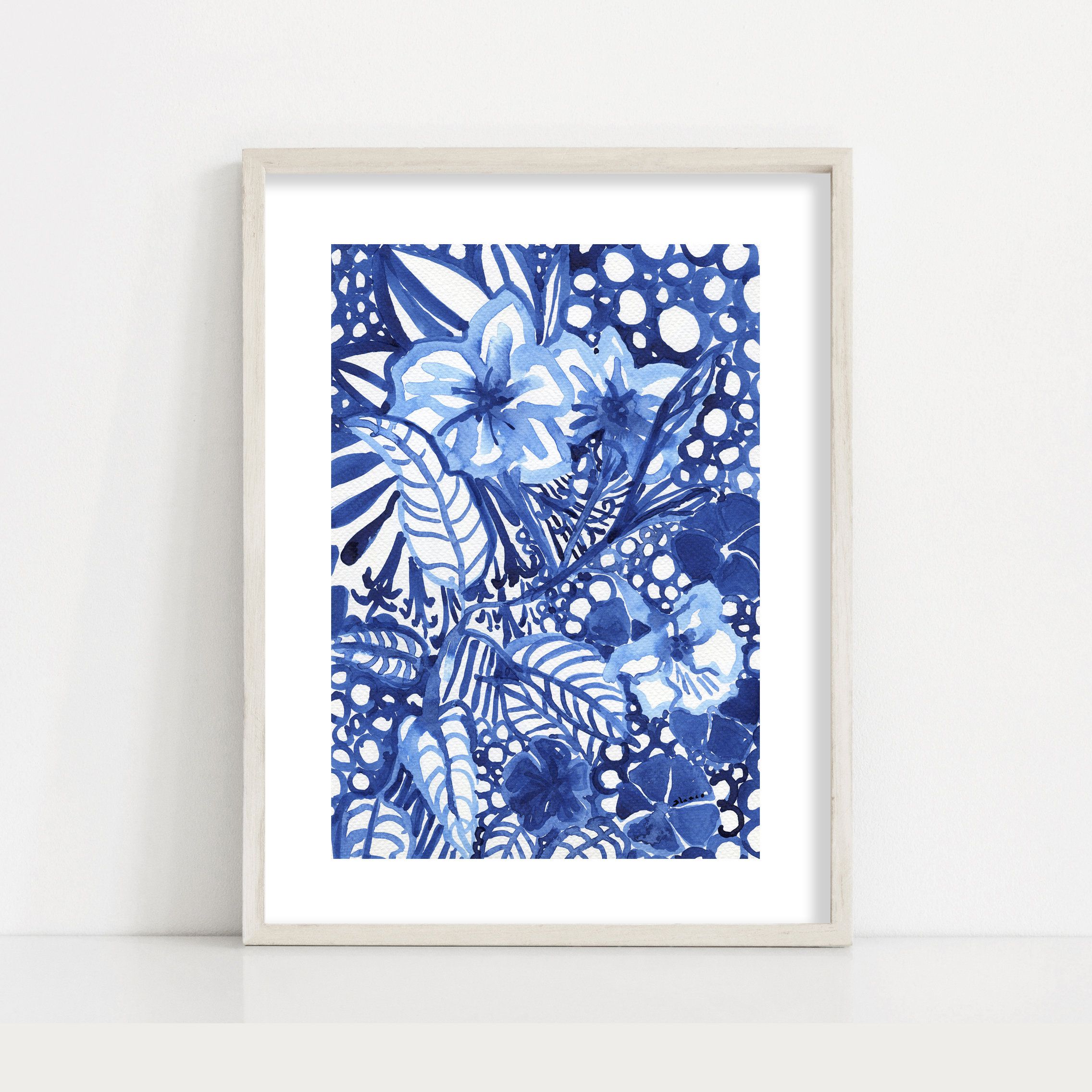 Blue Floral Illustration Fine Art Print / Modern Ink Drawing / – Etsy Pertaining To Most Up To Date Floral Illustration Wall Art (Gallery 19 of 20)