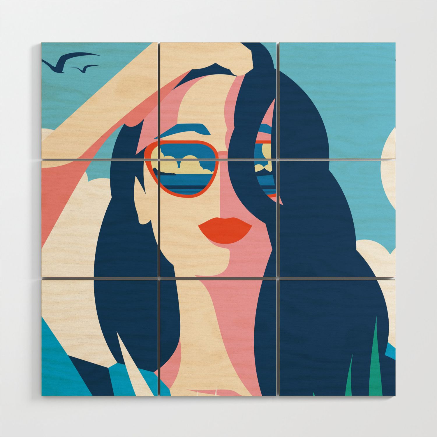 Blue Retro Summer Girl Wood Wall Artnoah_jacobs | Society6 Throughout Most Recently Released Summers Wood Wall Art (Gallery 19 of 20)