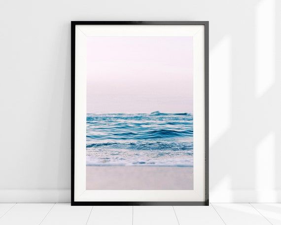 Blush Pink Ocean Art Print Waves Wall Art Pink Blue Beach – Etsy France With Most Up To Date Waves Wall Art (View 7 of 20)