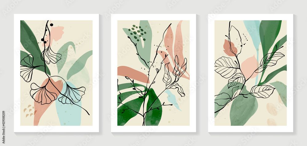 Botanical Wall Art Vector Set. Water Color Boho Foliage Line Art Drawing  With Abstract Shape. Abstract Plant Art Design For Print, Cover, Wallpaper,  Minimal And Natural Wall Art (View 19 of 20)